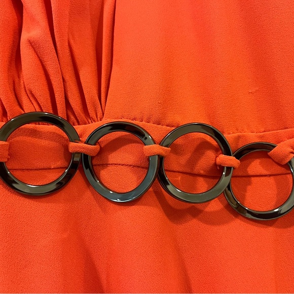 HALSTON HERITAGE Crepe Halter Rings Embellished Sleeveless Jersey Dress Coral, 0 - Picture 5 of 10